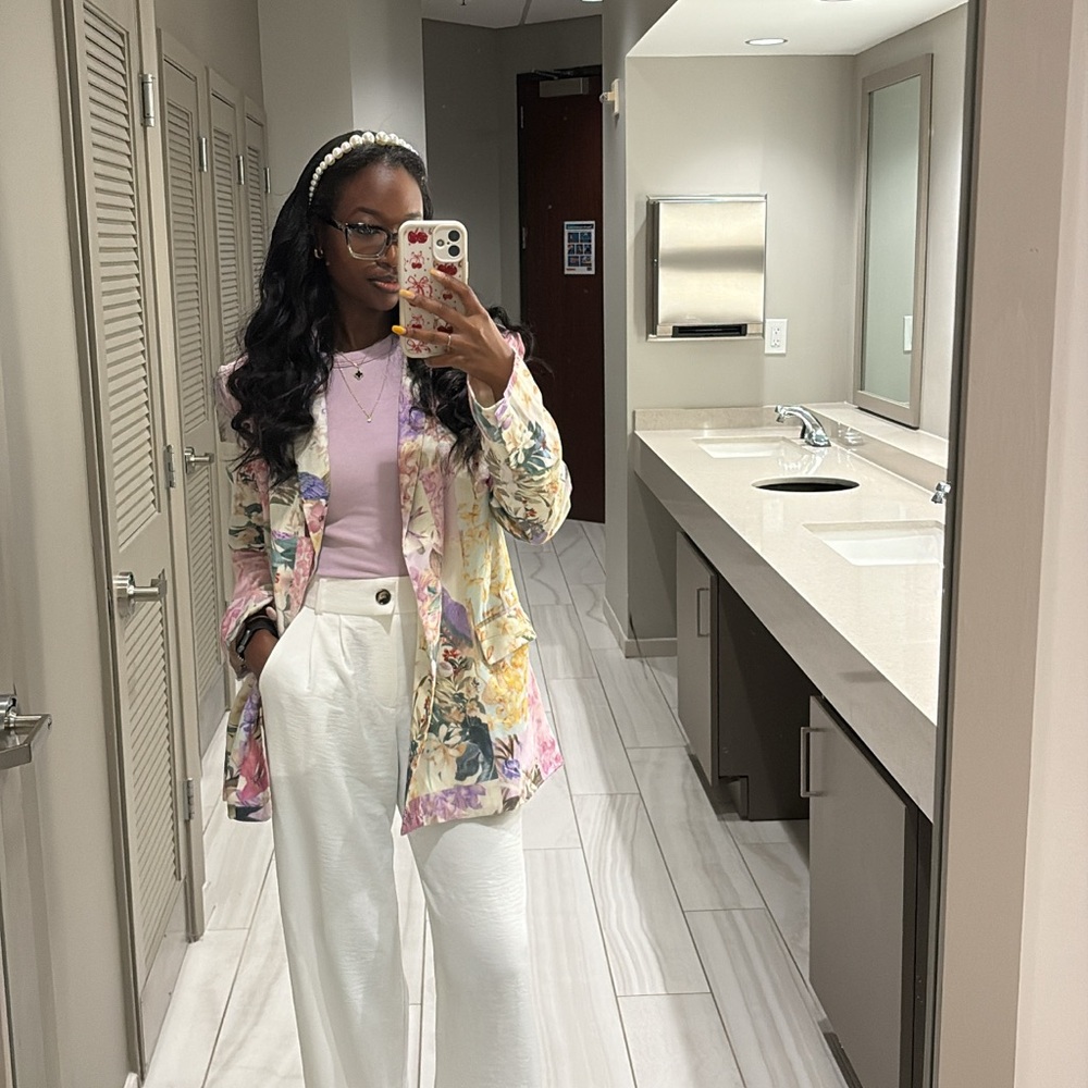 Vici Floral Blazer with White and Pink Accents